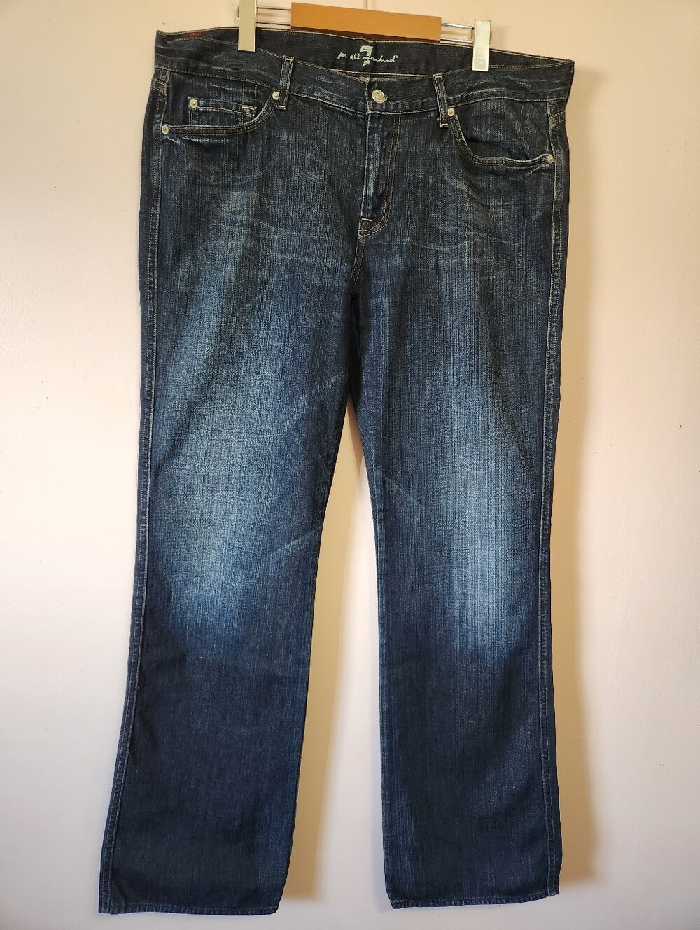 7 For All Mankind "A" Pocket Jeans 38 Made in USA Distressed Y2K Vintage Denim